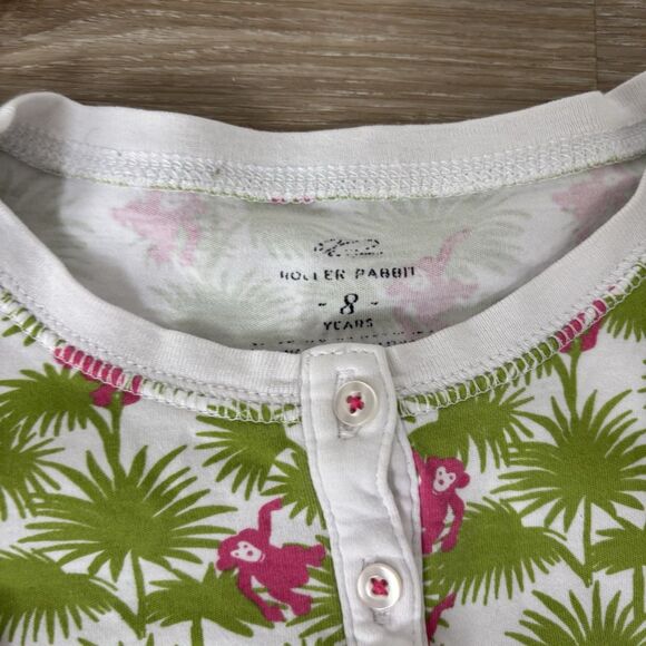 Roller Rabbit Pajama Set Kids Size 8 Pima Cotton Green Pink Monkeys 2 Piece Set - Picture 3 of 7